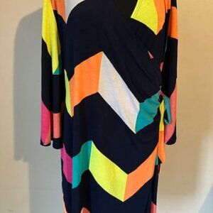 Emerald Colorful Chevron Faux Wrap Dress  8610